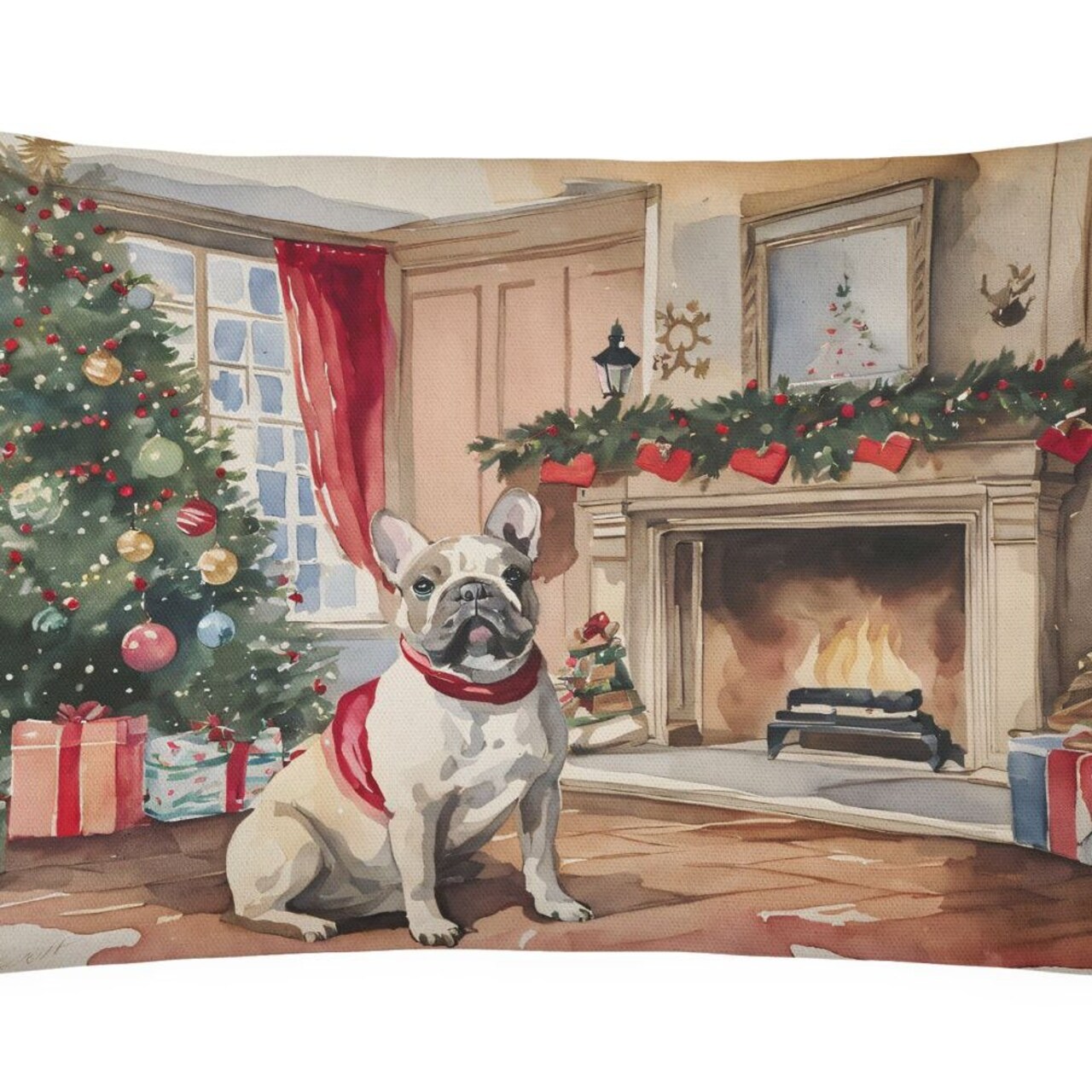 Edge Collections - 12" X 16" - Multicolor - Throw Christmas Pillow on Waiting French Bulldog 1355 - 1 Piece